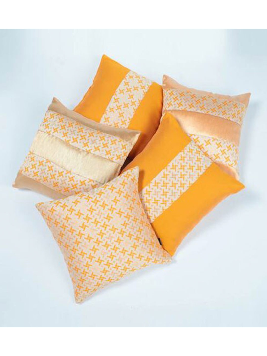 

Lushomes Yellow & Gold-Toned Set of 5 Geometric Square Cushion Covers