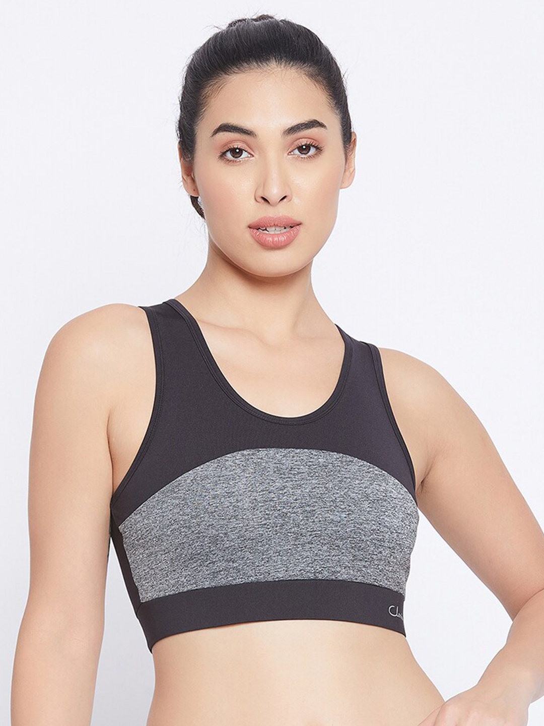 

Clovia Grey & Black Workout Bra Lightly Padded BRS018P01XXL