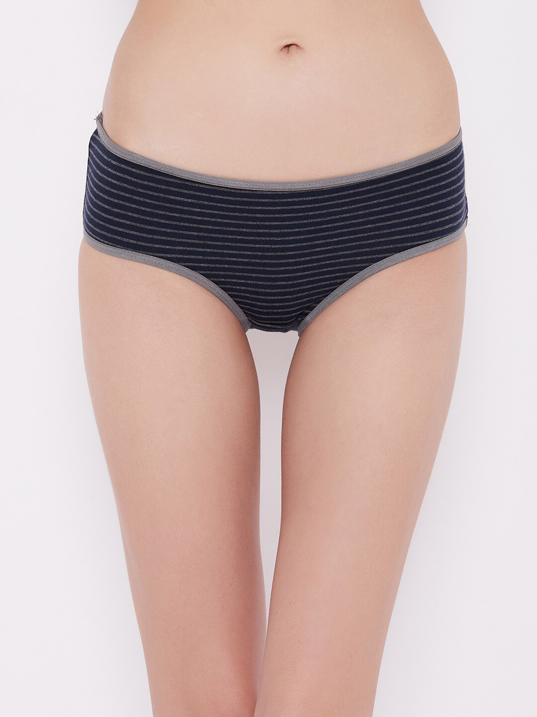 

Clovia Women Navy Blue & Grey Striped Cotton Hipster Briefs