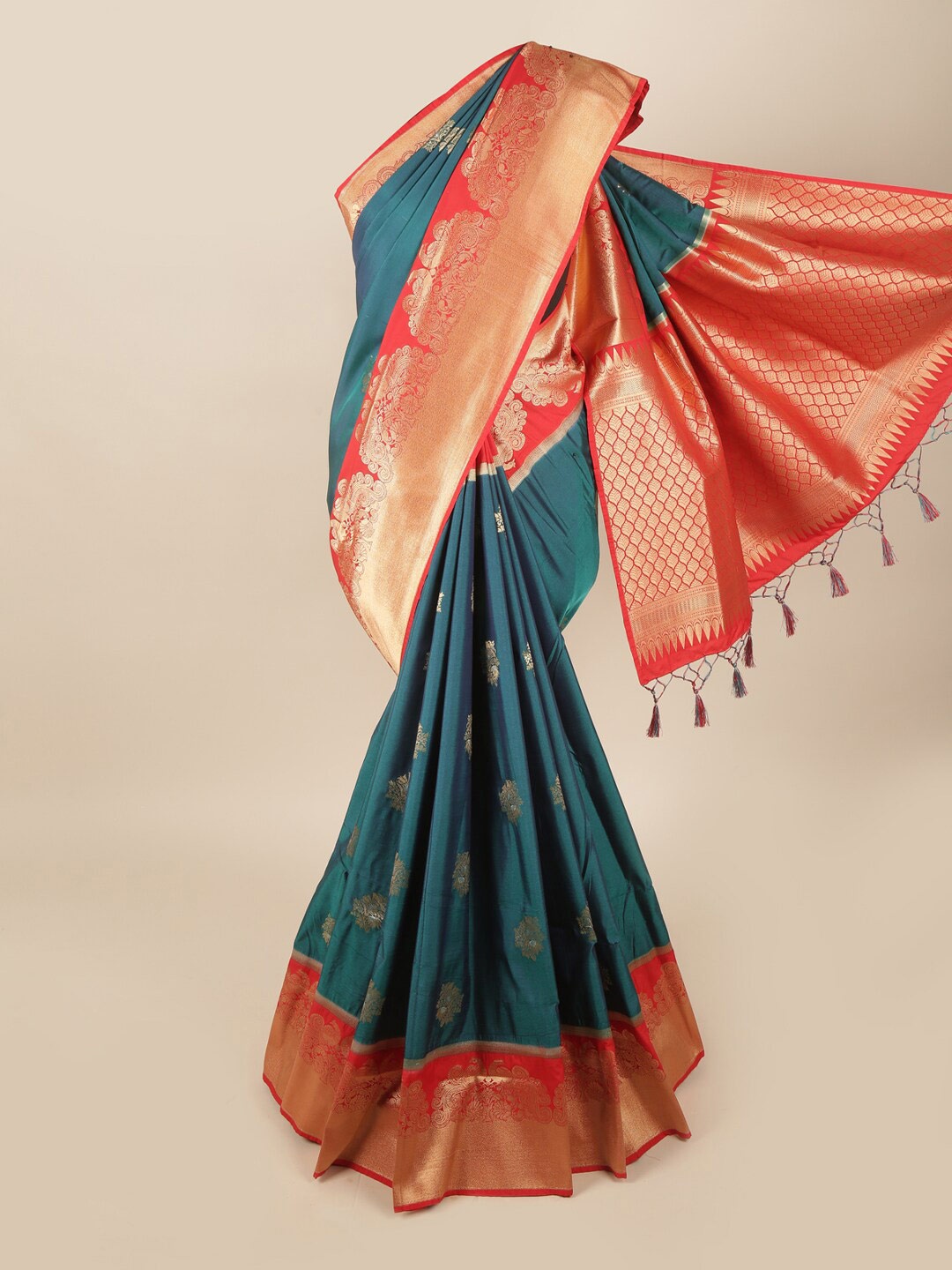

Pothys Blue & Red Ethnic Motifs Zari Art Silk Banarasi Saree