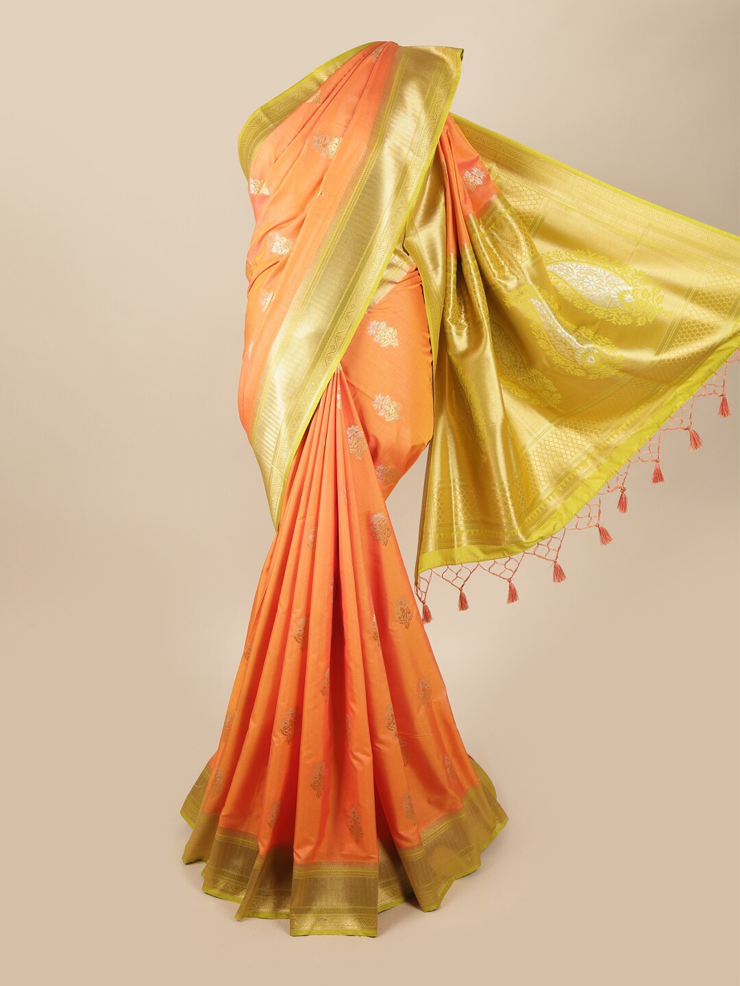 

Pothys Orange & Green Woven Design Zari Art Silk Banarasi Saree