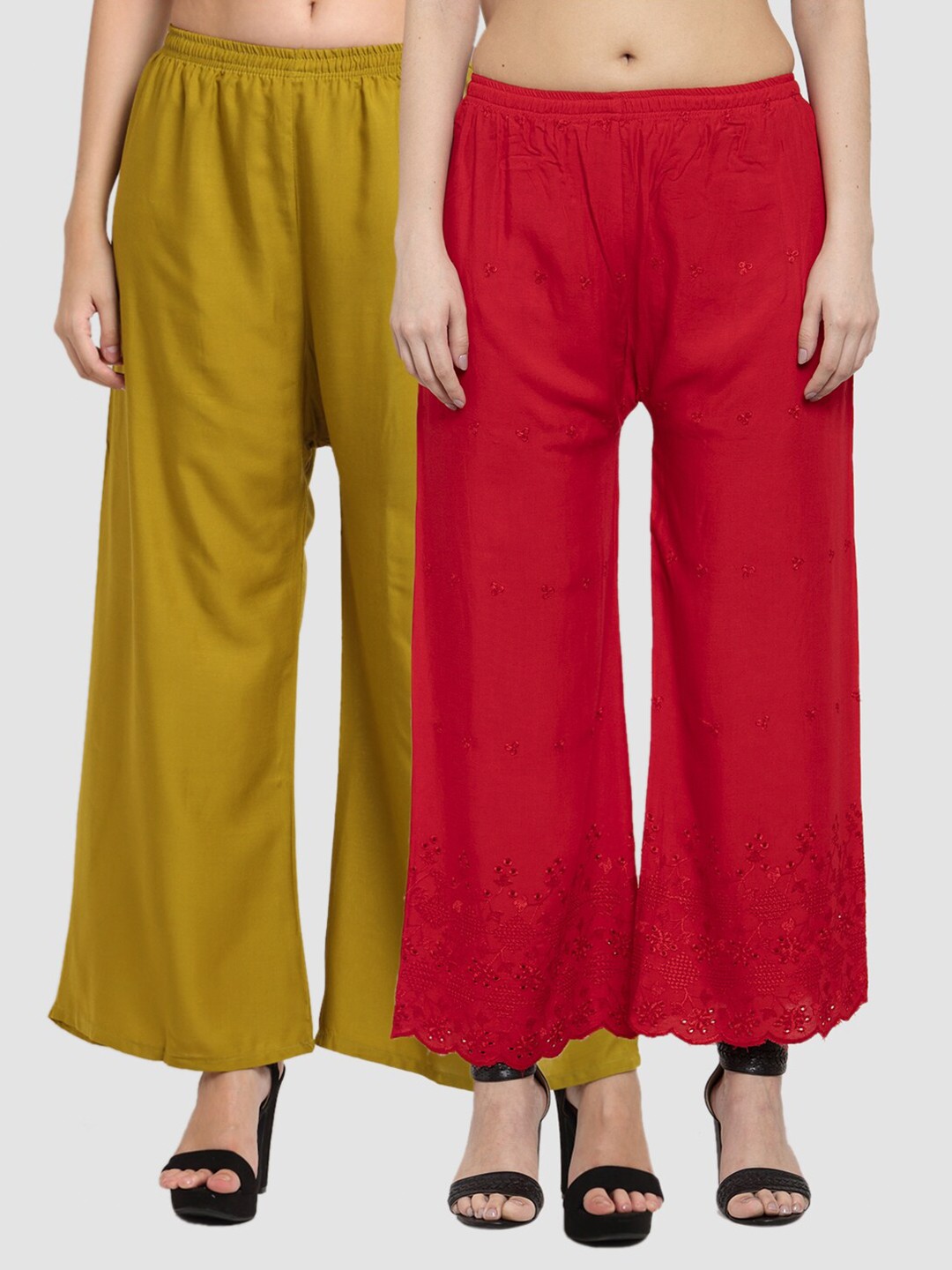 

Miaz Lifestyle Women Pack of 2 Mustard Yellow & Red Palazzos
