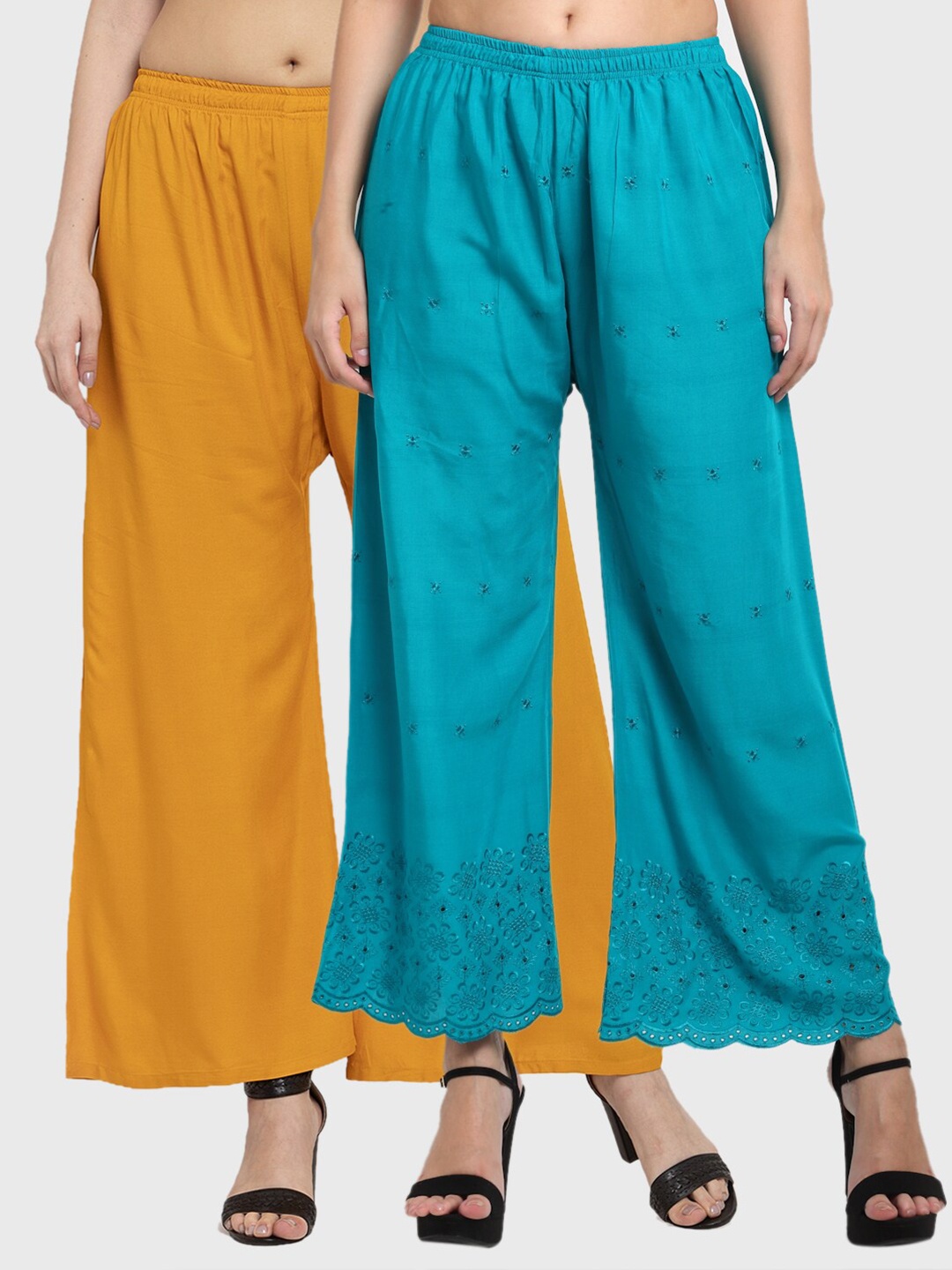 

Miaz Lifestyle Women Pack Of 2 Wide Leg Palazzos, Mustard