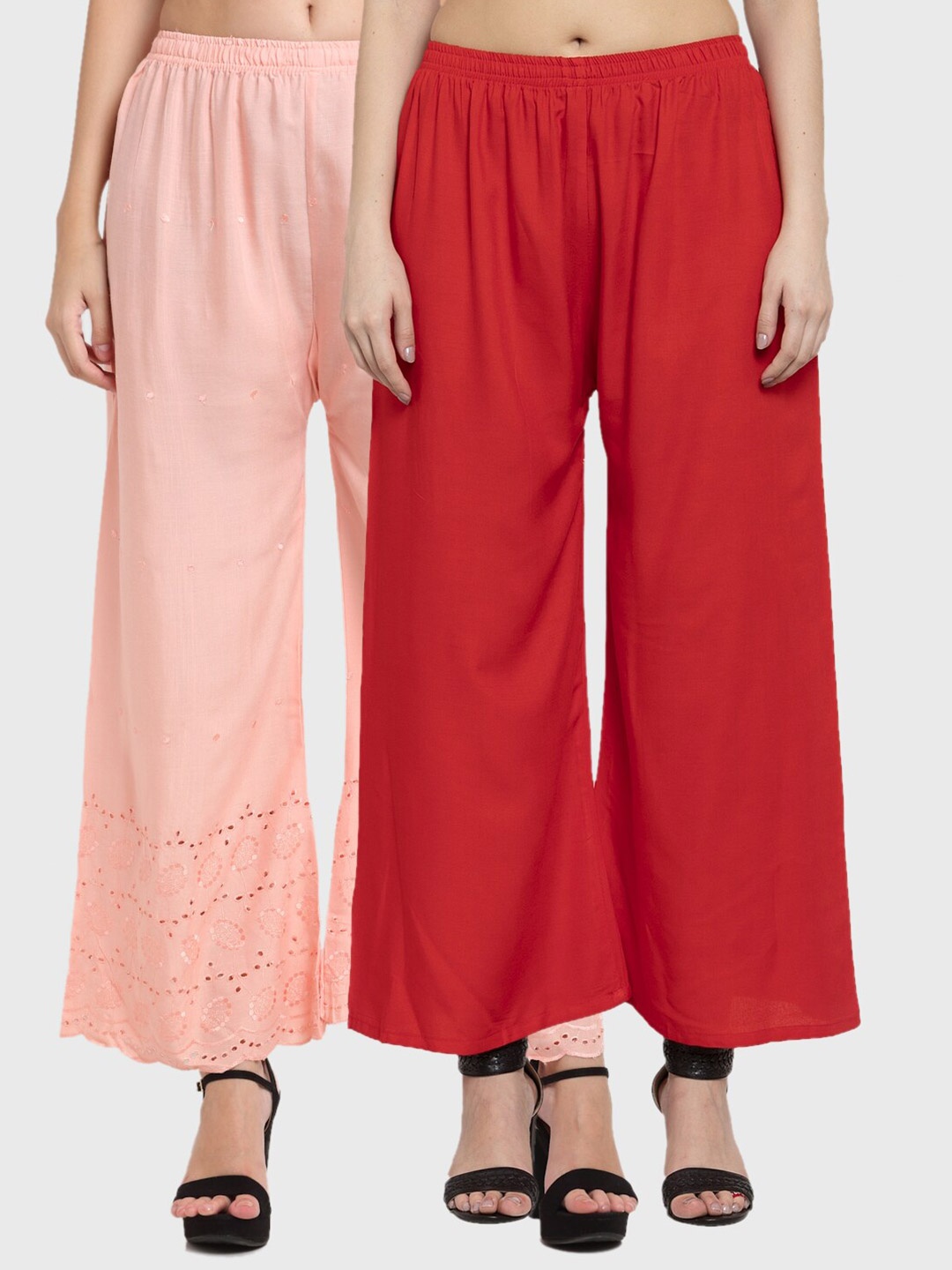 

Miaz Lifestyle Women Peach-Coloured & Red Pack Of 2 Palazzos