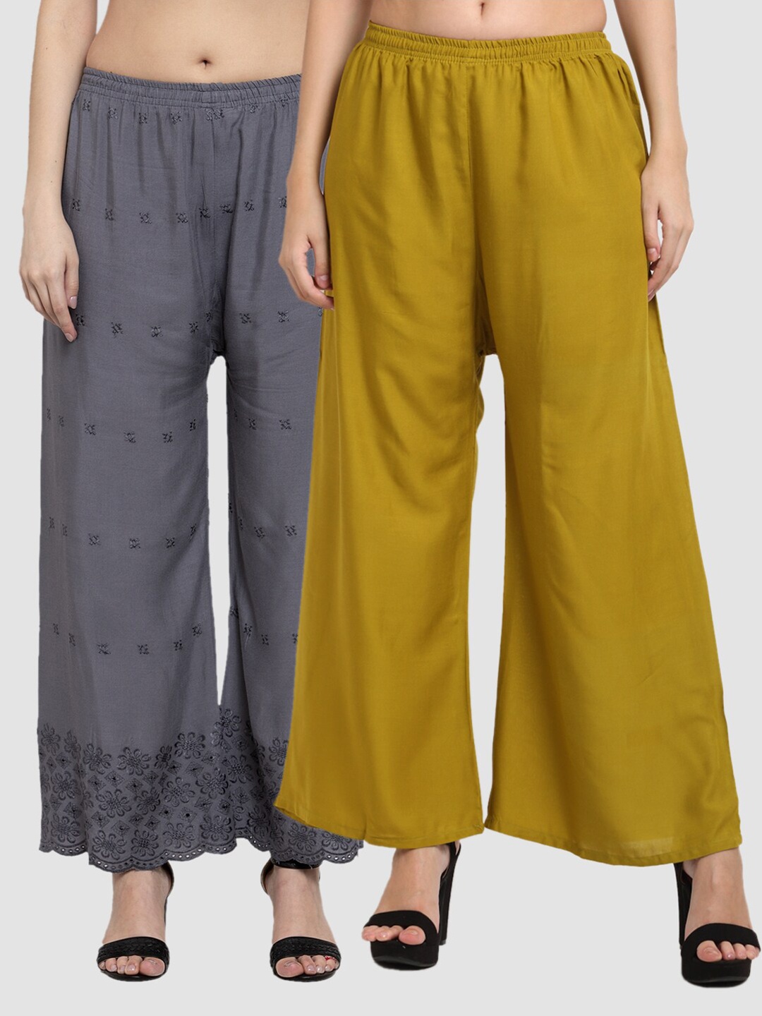 

Miaz Lifestyle Women Pack of 2 Grey & Green Handloom Ethnic Palazzos