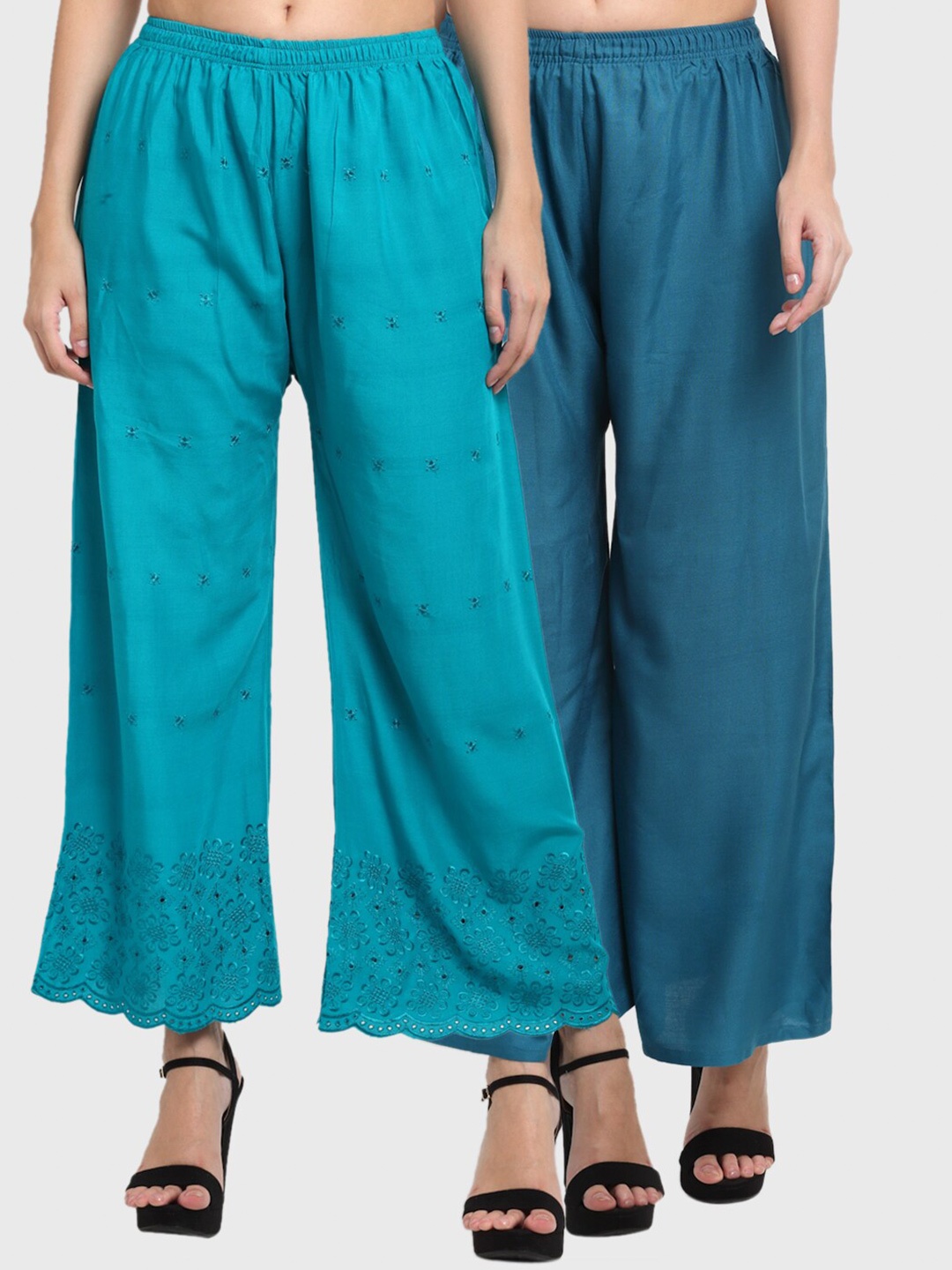 

Miaz Lifestyle Women Teal Blue & Turquoise Blue 2 Flared Palazzos