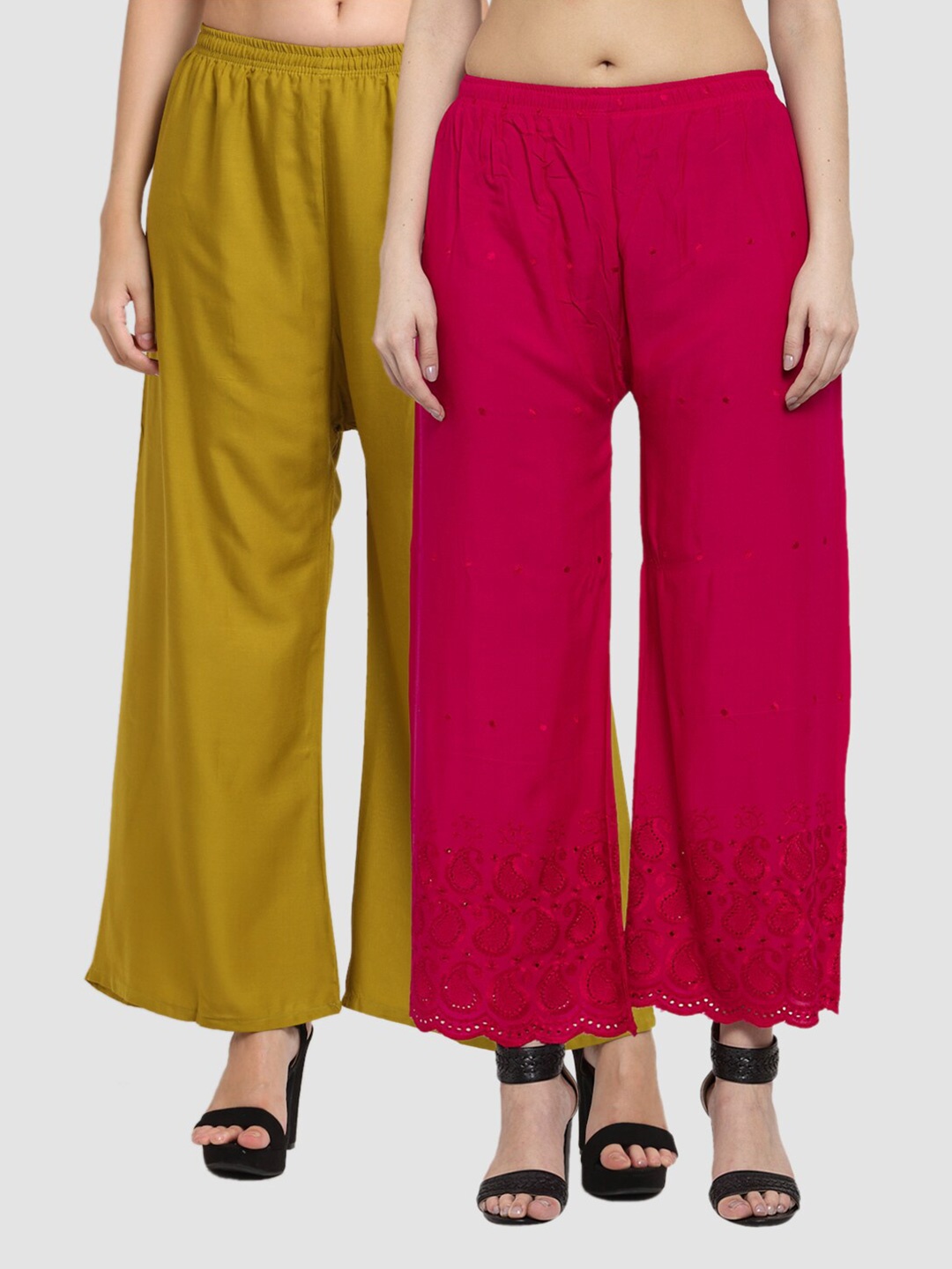 

Miaz Lifestyle Women Red & Green 2 Handloom Palazzos