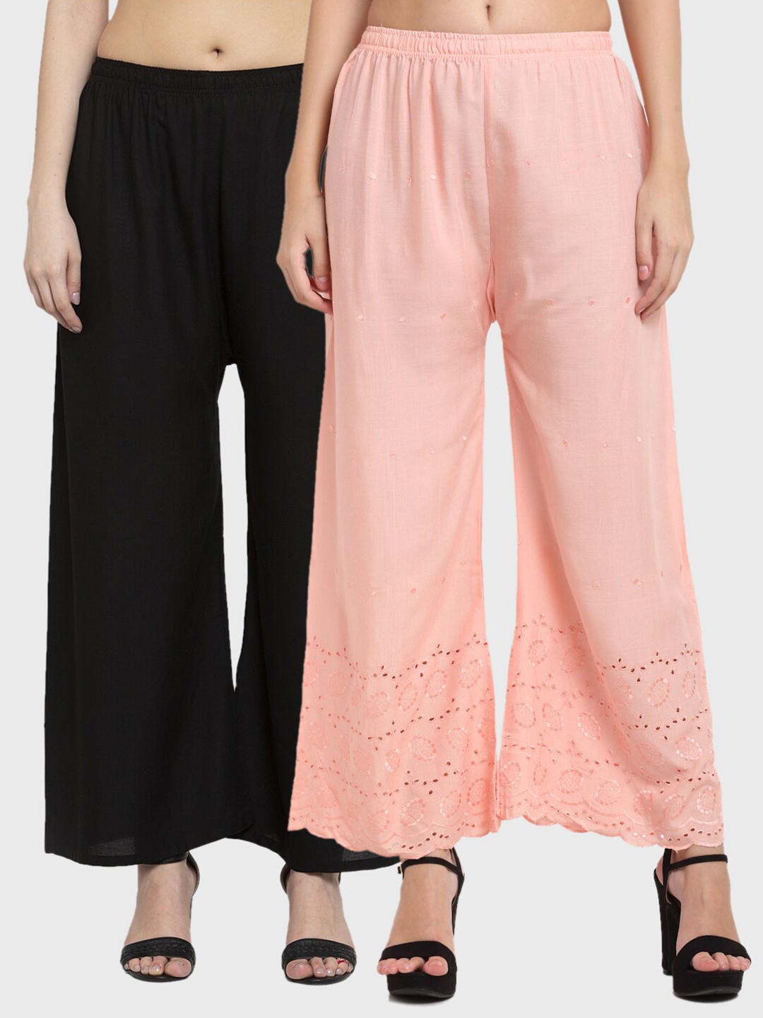 

Miaz Lifestyle Women Pack of 2 Black & Peach-Coloured Palazzos