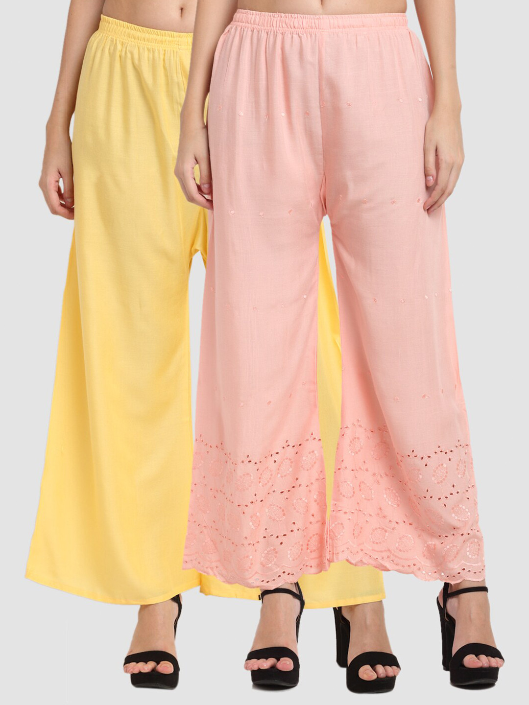 

Miaz Lifestyle Women Pack of 2 Yellow & Peach-Coloured Ethnic Palazzos
