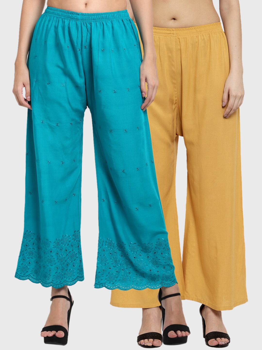 

Miaz Lifestyle Women Pack Of 2 Wide Leg Palazzos, Mustard