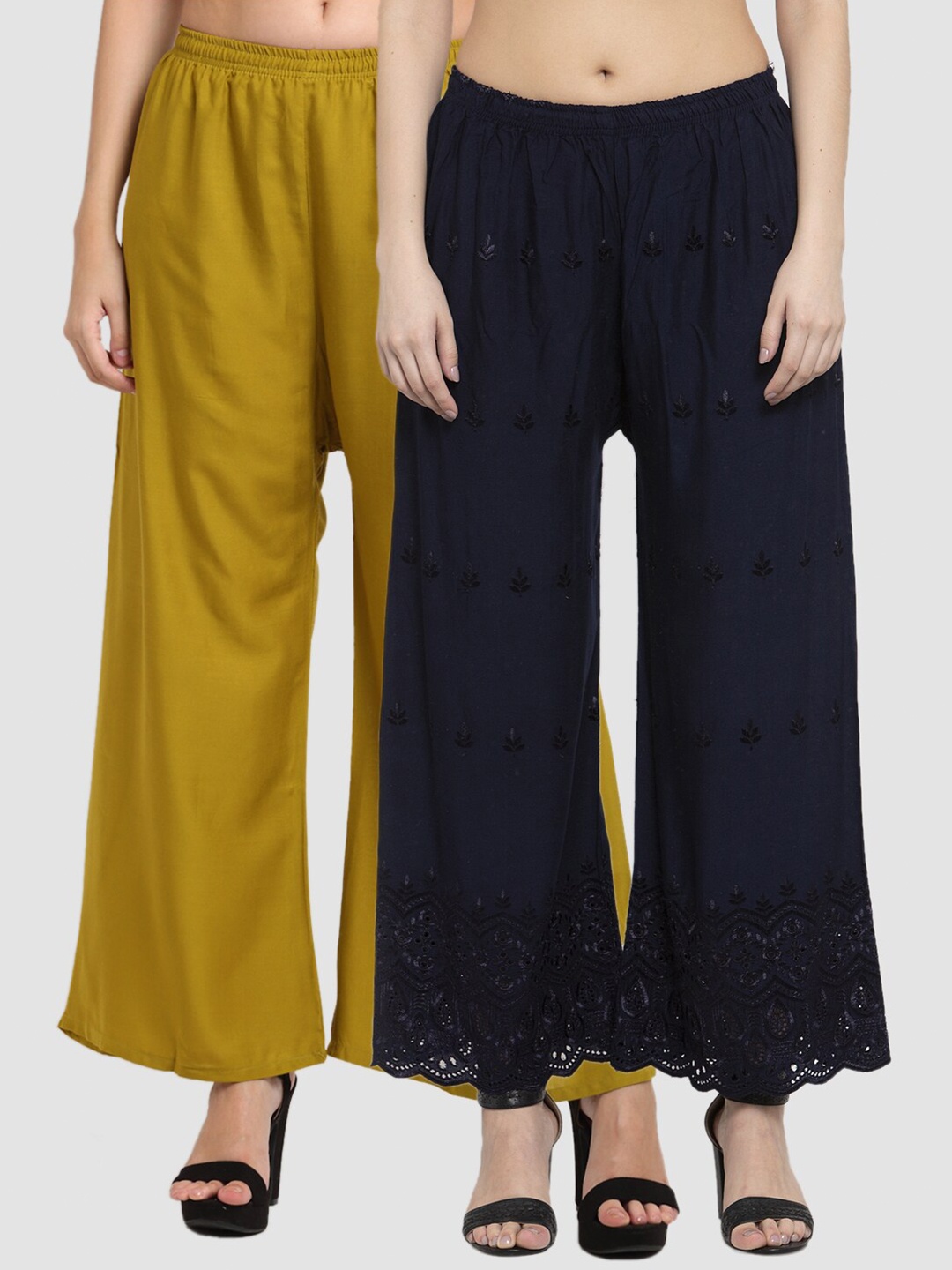 

Miaz Lifestyle Women Navy Blue & Olive Green 2 Palazzos