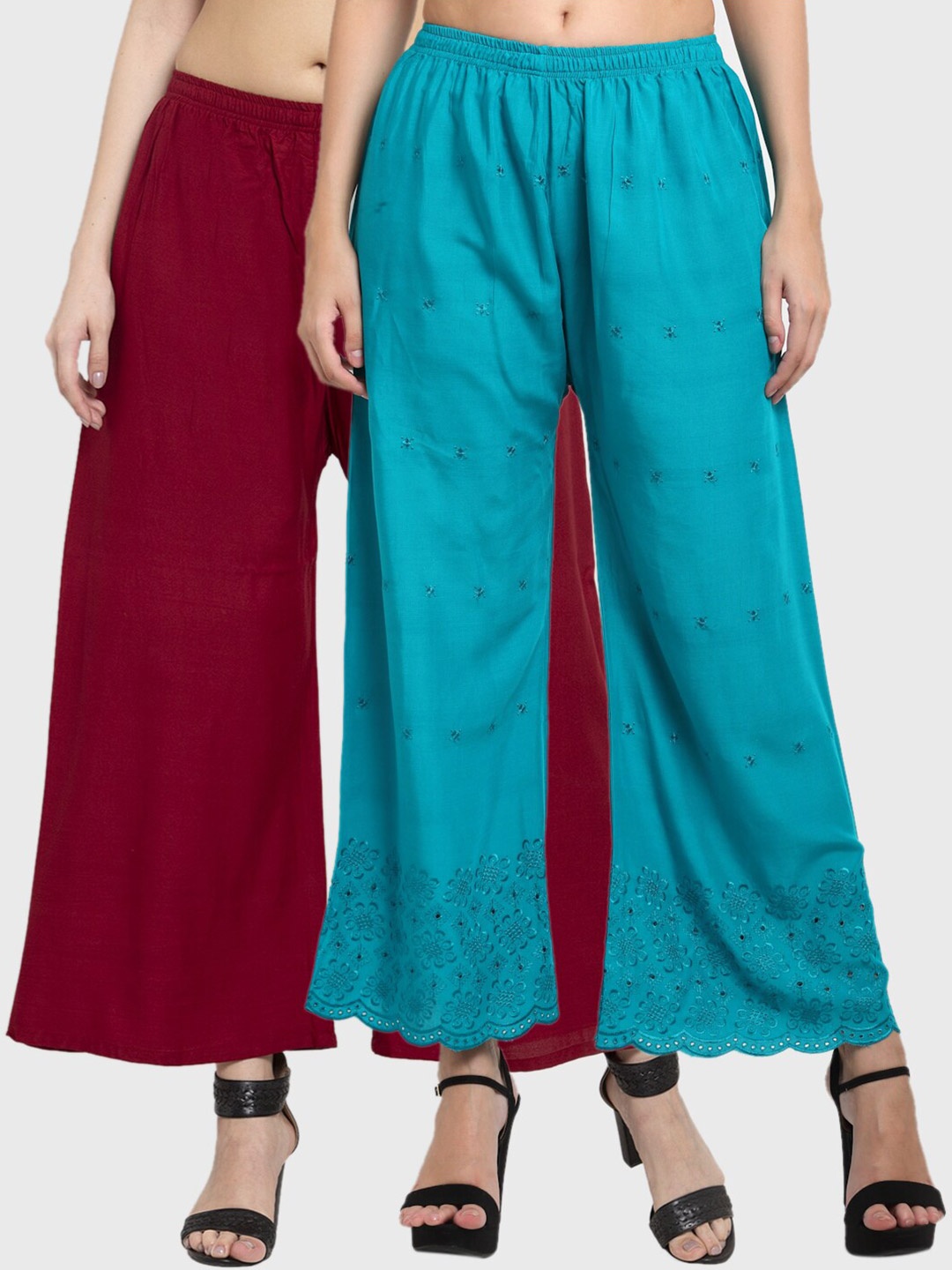 

Miaz Lifestyle Women Blue & Maroon 2 Handloom Palazzos