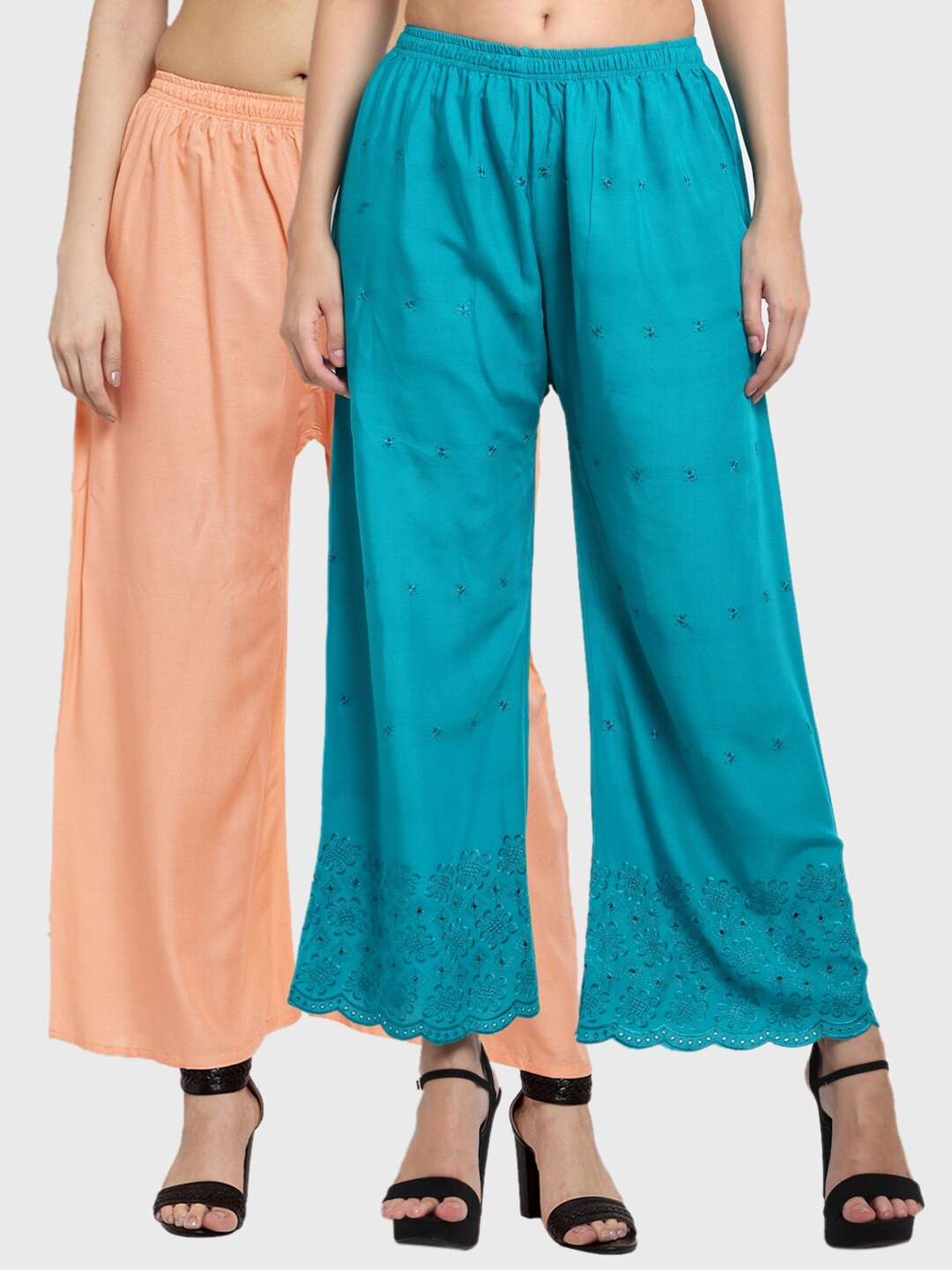 

Miaz Lifestyle Women Pack Of 2 Blue & Peach-Coloured Ethnic Palazzos