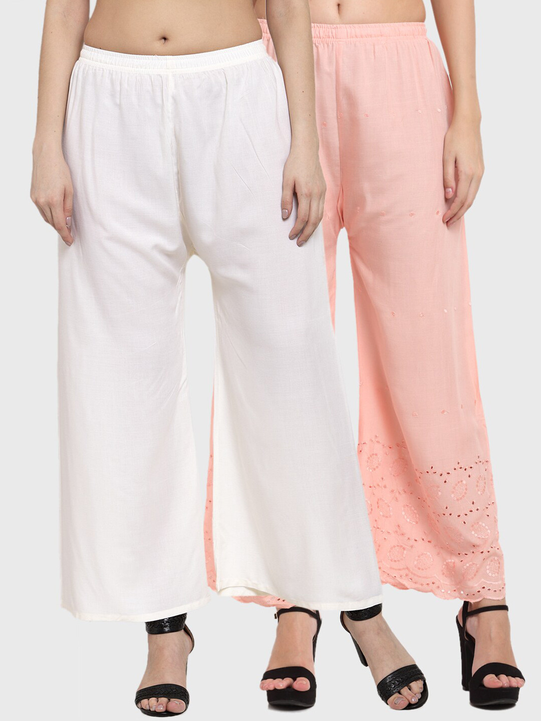 

Miaz Lifestyle Women Pack of 2 Off White & Peach-Coloured Palazzos