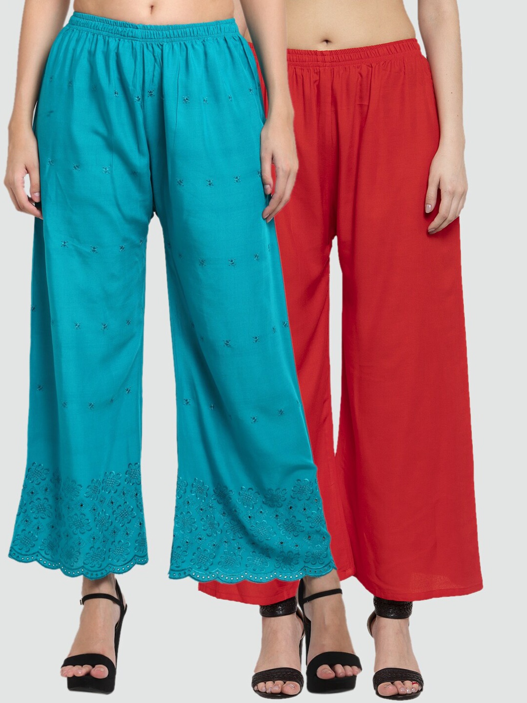 

Miaz Lifestyle Women Pack Of 2 Wide Leg Palazzos, Red
