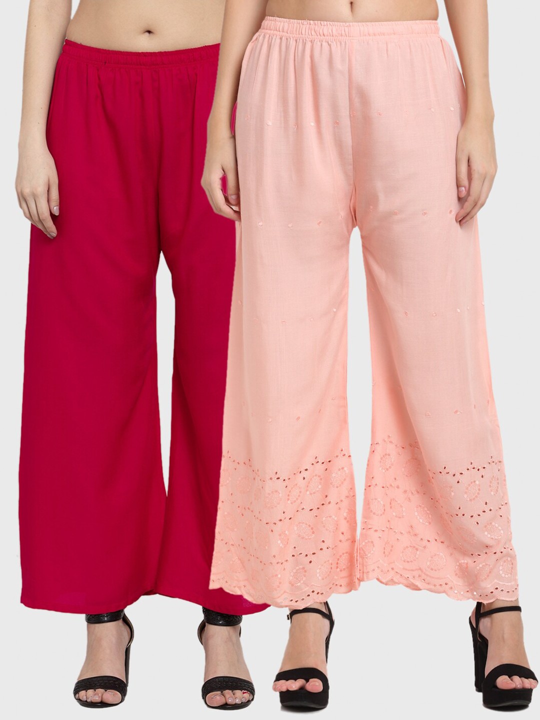 

Miaz Lifestyle Women Peach-Coloured & Magenta Pack Of 2 Palazzos