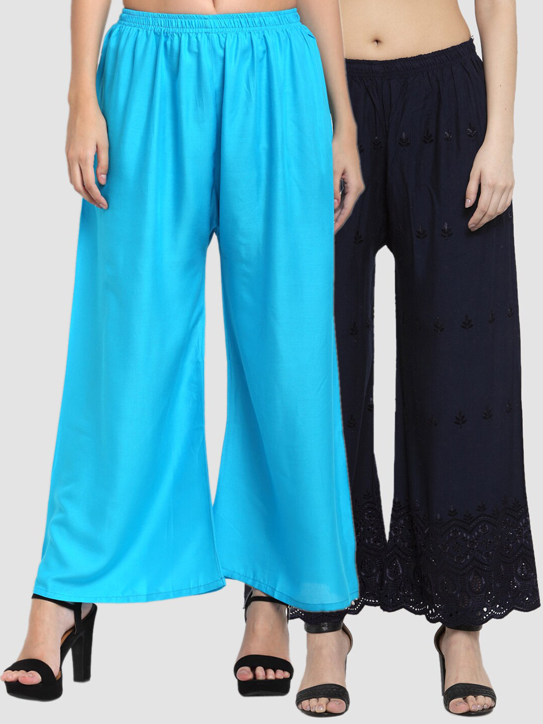 

Miaz Lifestyle Women Black & Blue 2 Handloom Palazzos