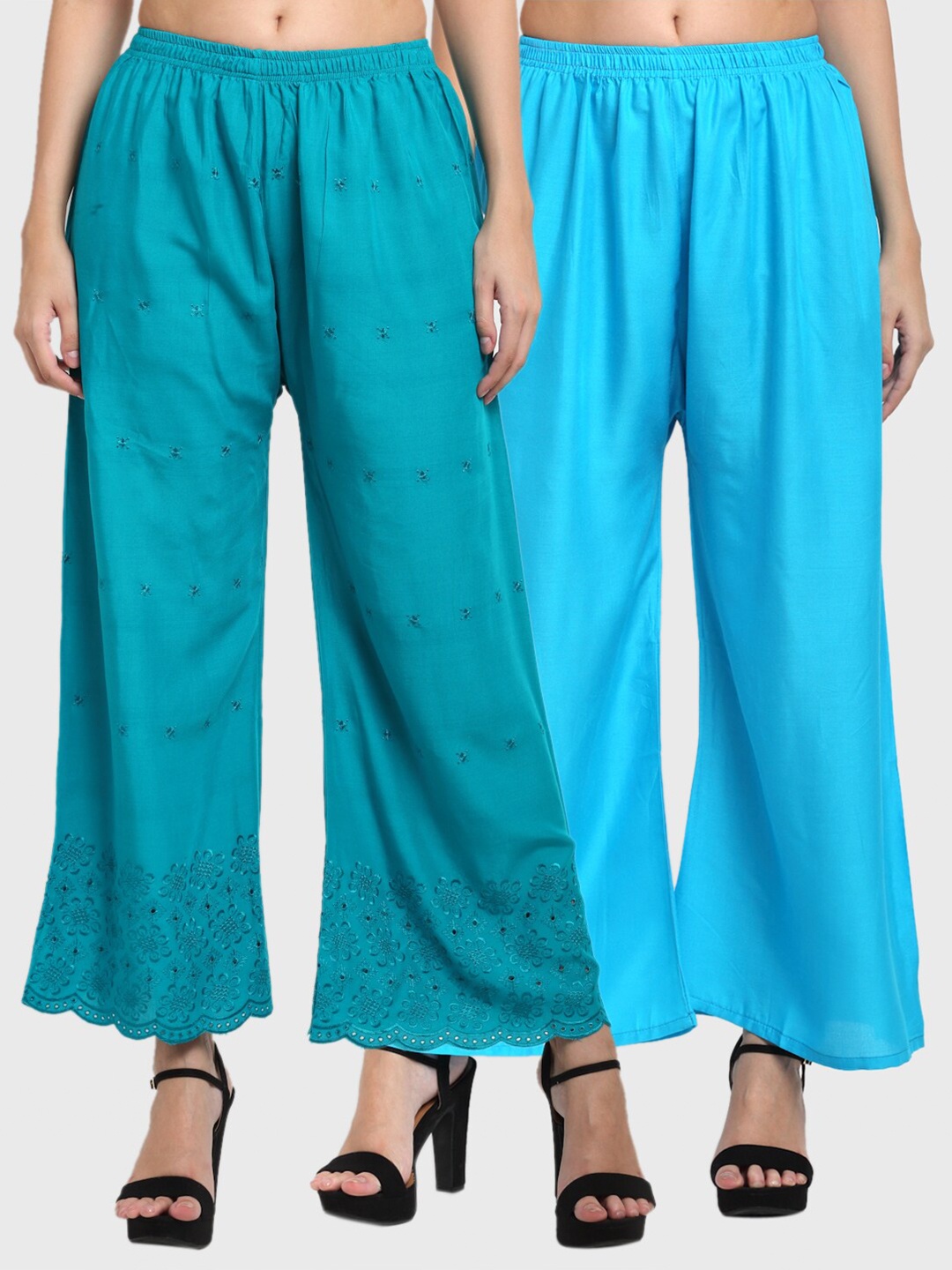 

Miaz Lifestyle Women Pack Of 2 Blue & Teal Blue Floral Embroidered Ethnic Palazzos