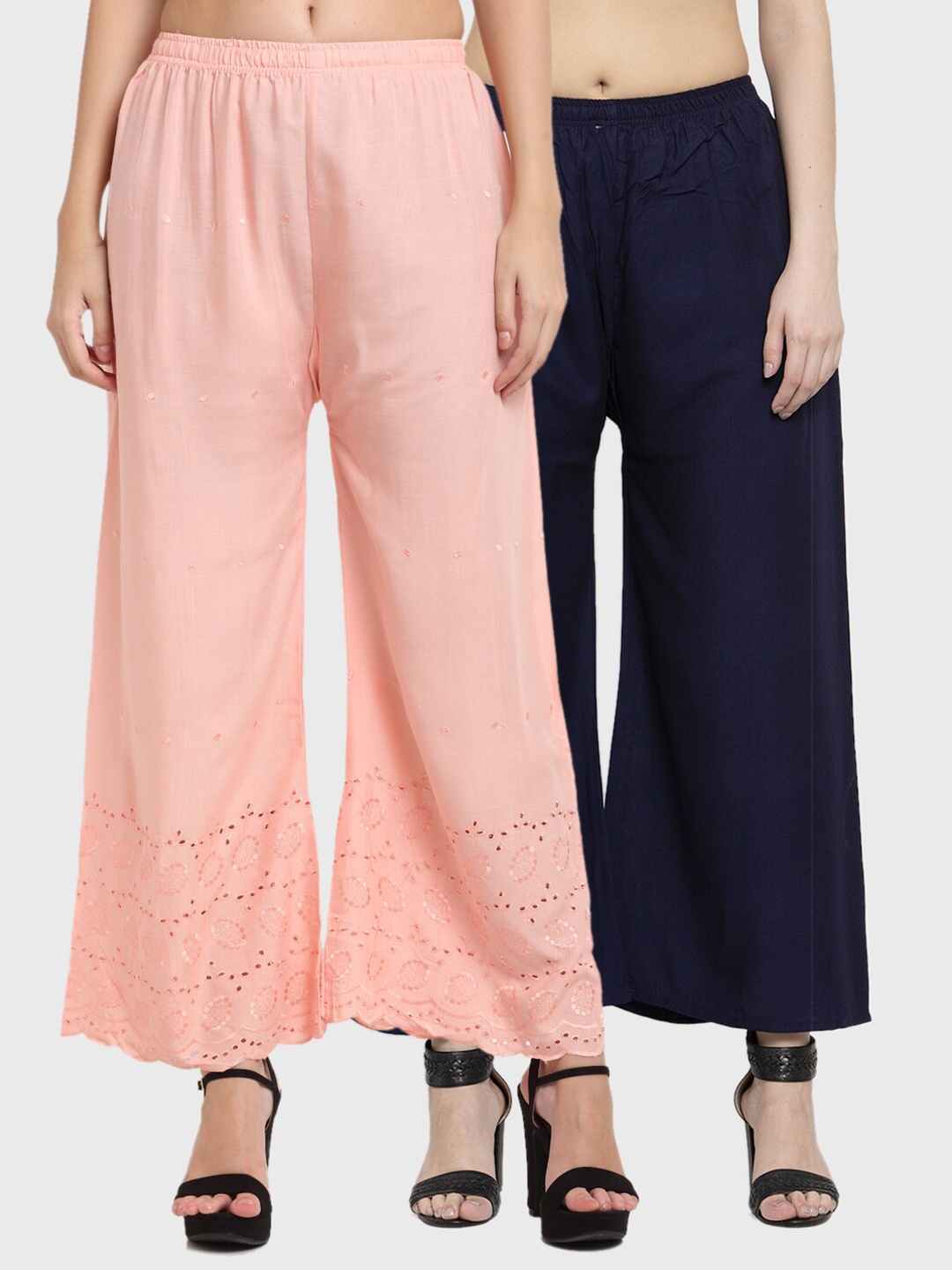 

Miaz Lifestyle Women Pack of 2 Navy Blue & Peach-Coloured Palazzos