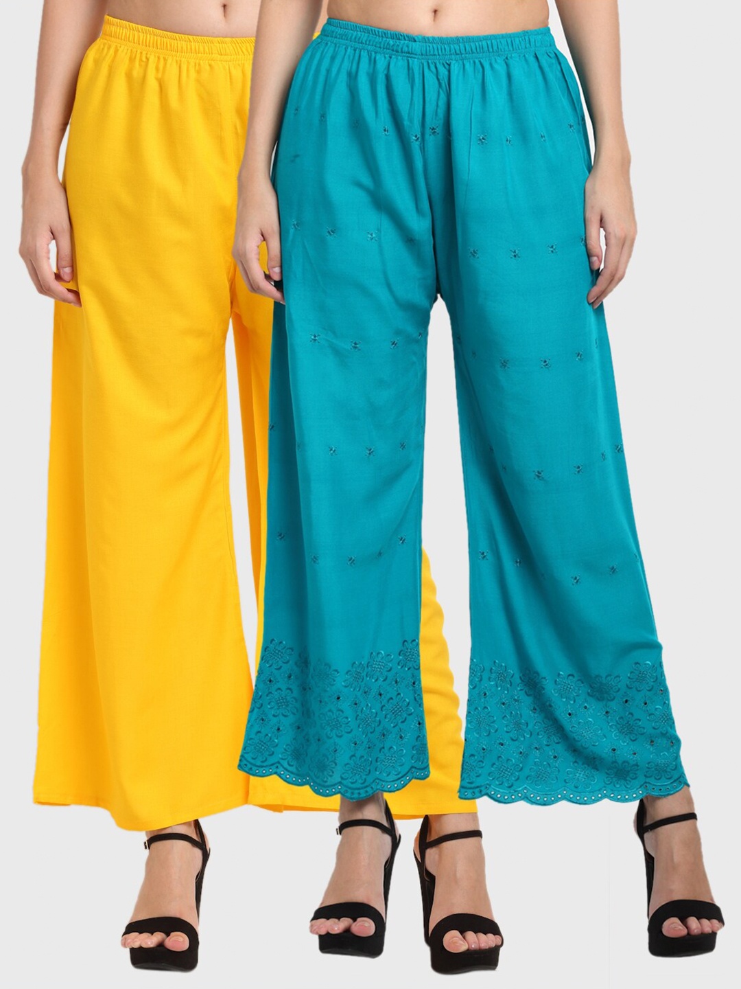 

Miaz Lifestyle Women Pack of 2 Blue & Yellow Palazzos
