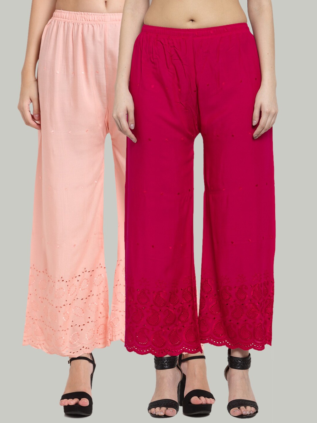 

Miaz Lifestyle Women Pack Of 2 Wide Leg Palazzos, Magenta