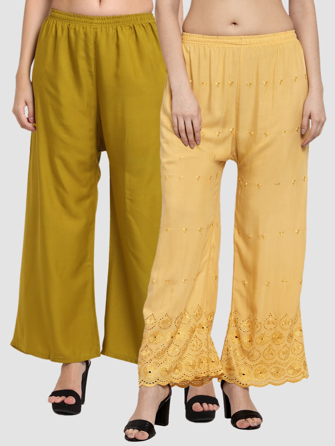 

Miaz Lifestyle Women Green & Yellow 2 Handloom Palazzos