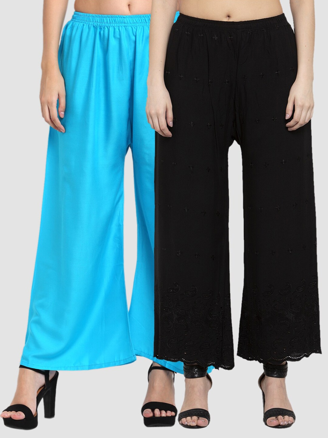 

Miaz Lifestyle Women Pack of 2 Blue & Black Handloom Ethnic Palazzos