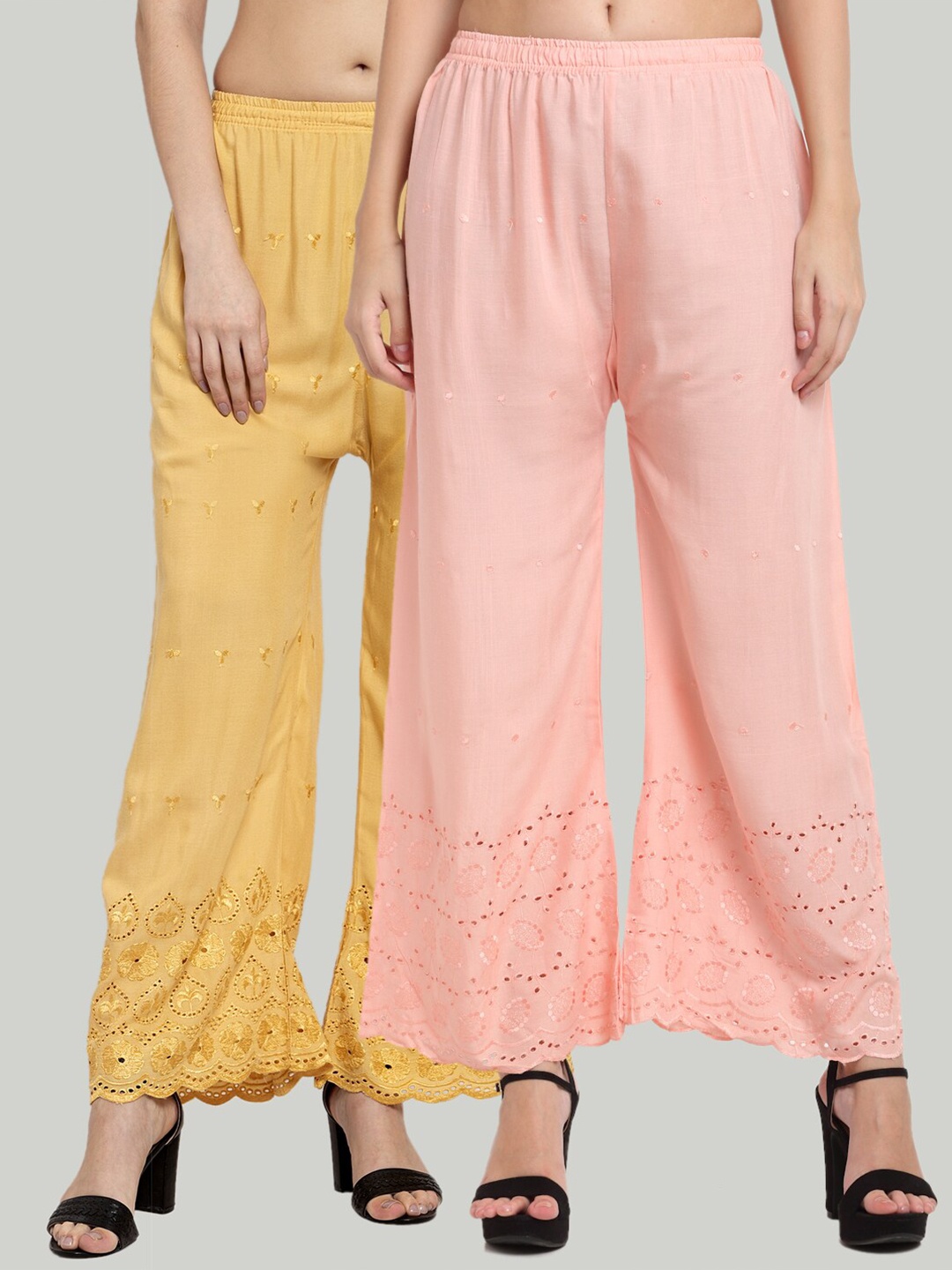 

Miaz Lifestyle Women Yellow & Pink 2 Handloom Palazzos