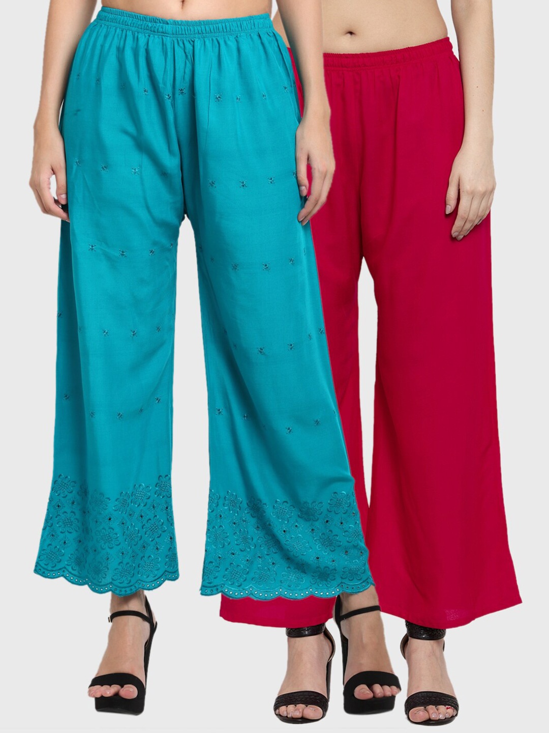 

Miaz Lifestyle Women Pack of 2 Turquoise Blue & Magenta Palazzos
