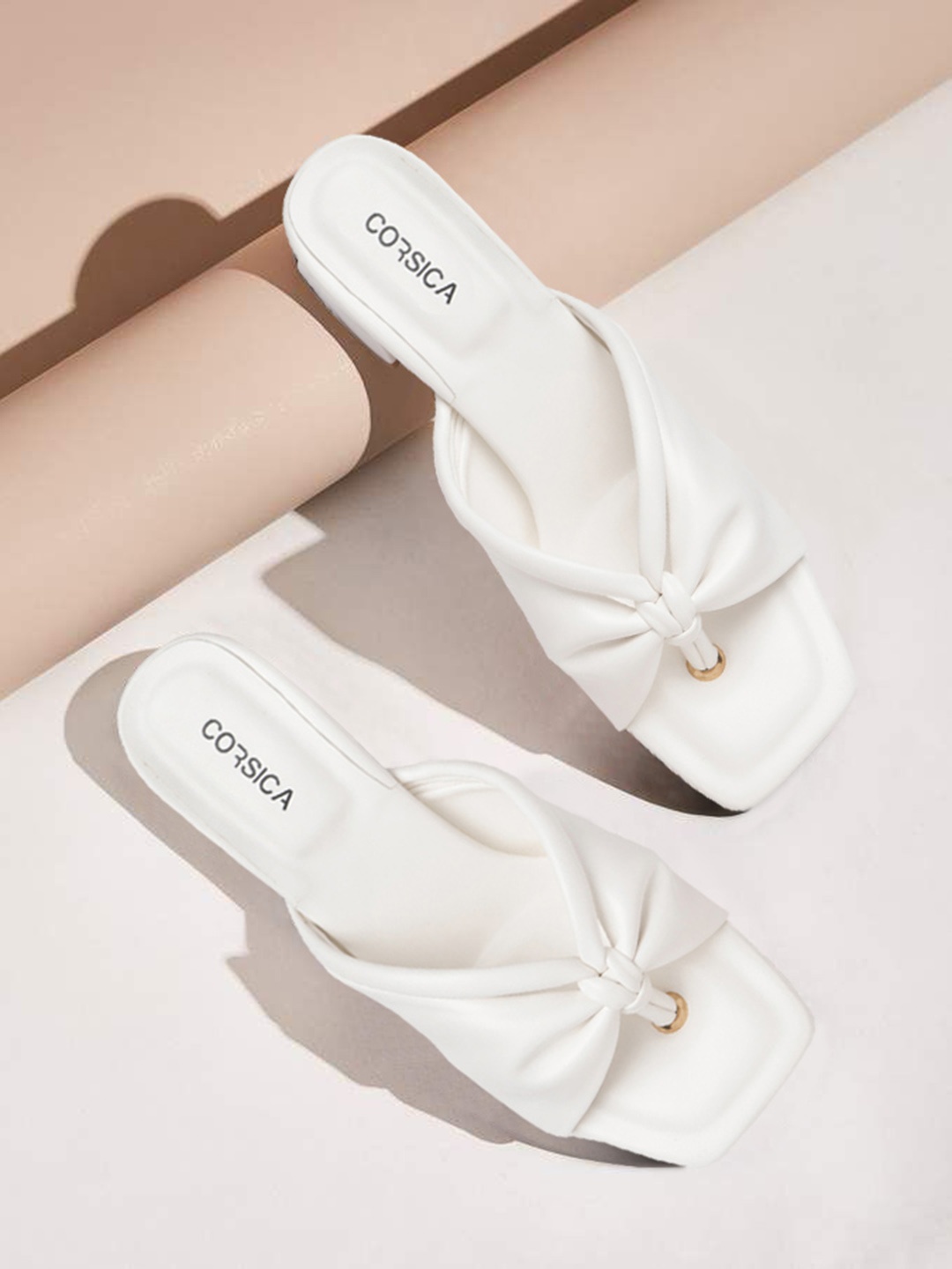 

CORSICA Women White Solid Ruched Block Heels