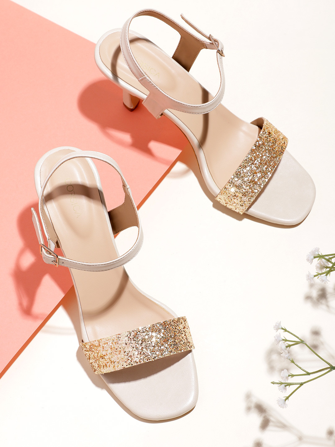 

CORSICA Beige & Gold-Toned Embellished Party Slim Heels