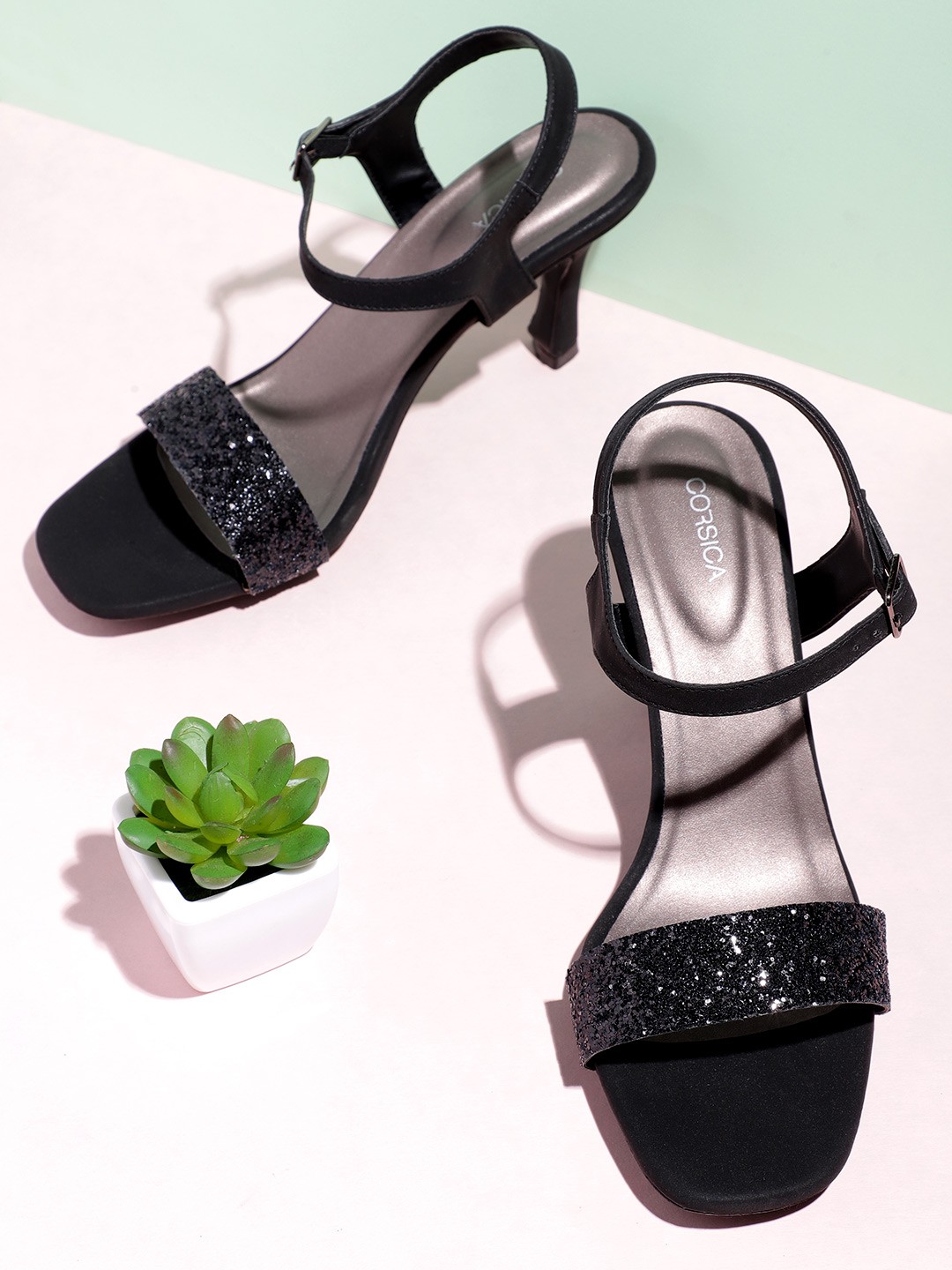 

CORSICA Women Black Stone Embellished Party Heels