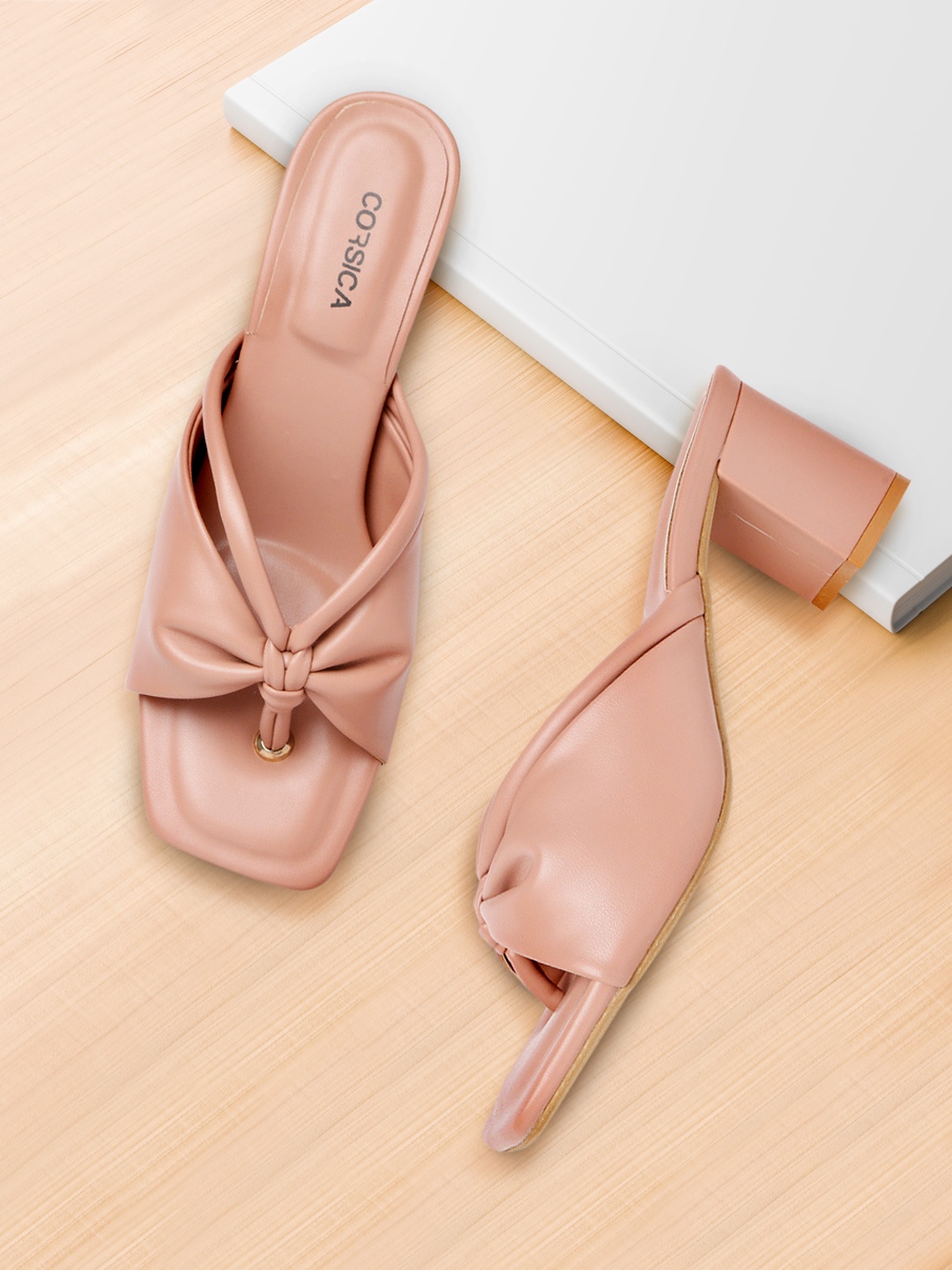 

CORSICA Women Nude-Coloured Solid Ruched Block Heels