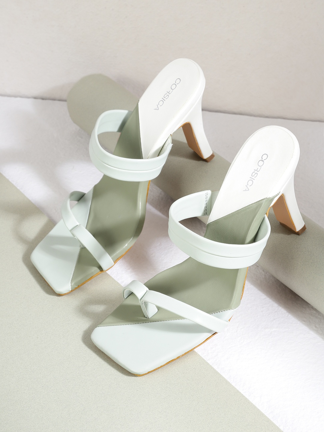 

CORSICA Mint Green Solid Strappy One Toe Block Heels