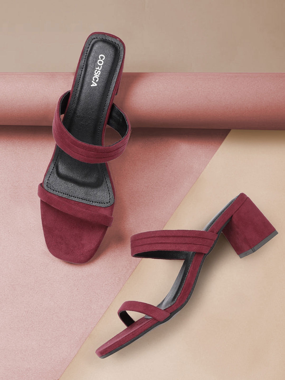 

CORSICA Women Maroon Self-Striped Block Heels