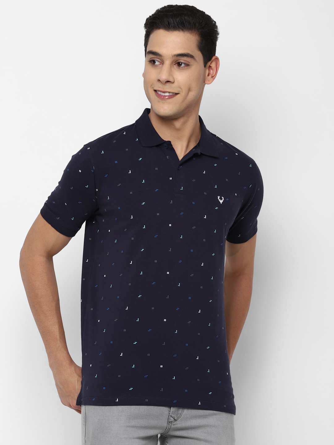 

Allen Solly Sport Men Navy Blue Printed Polo Collar Pockets T-shirt