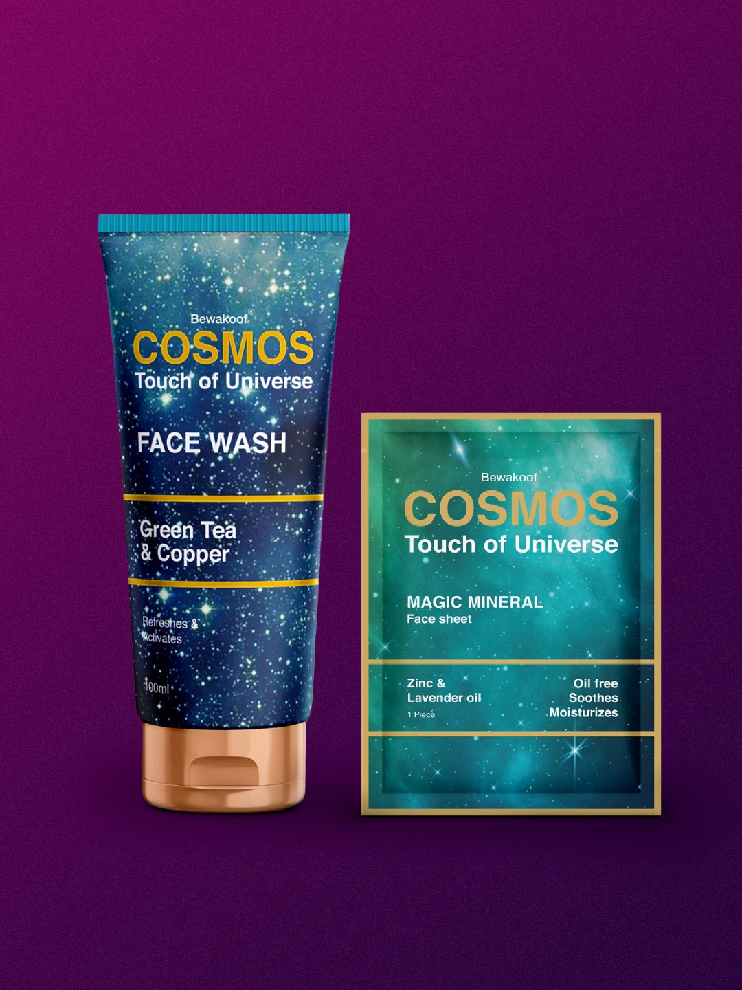 

BEWAKOOF COSMOS Mineral Face Sheet Mask & Face Wash Combo, White