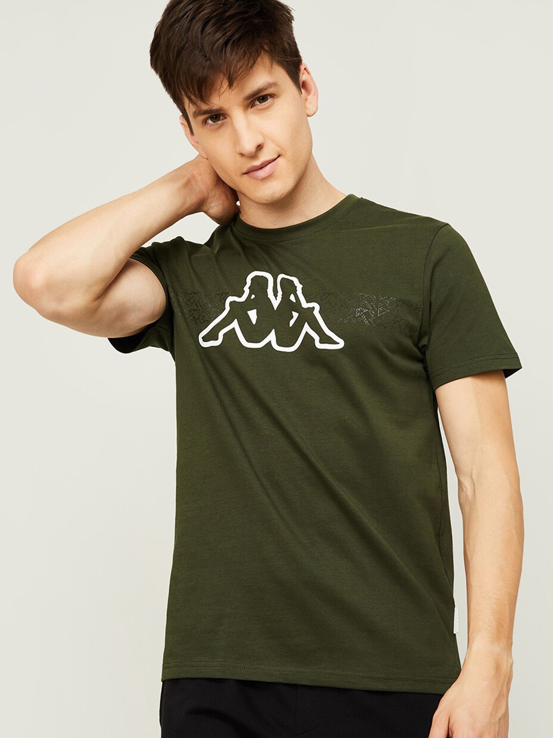 

Kappa Men Olive Green Typography Printed Pockets T-shirt