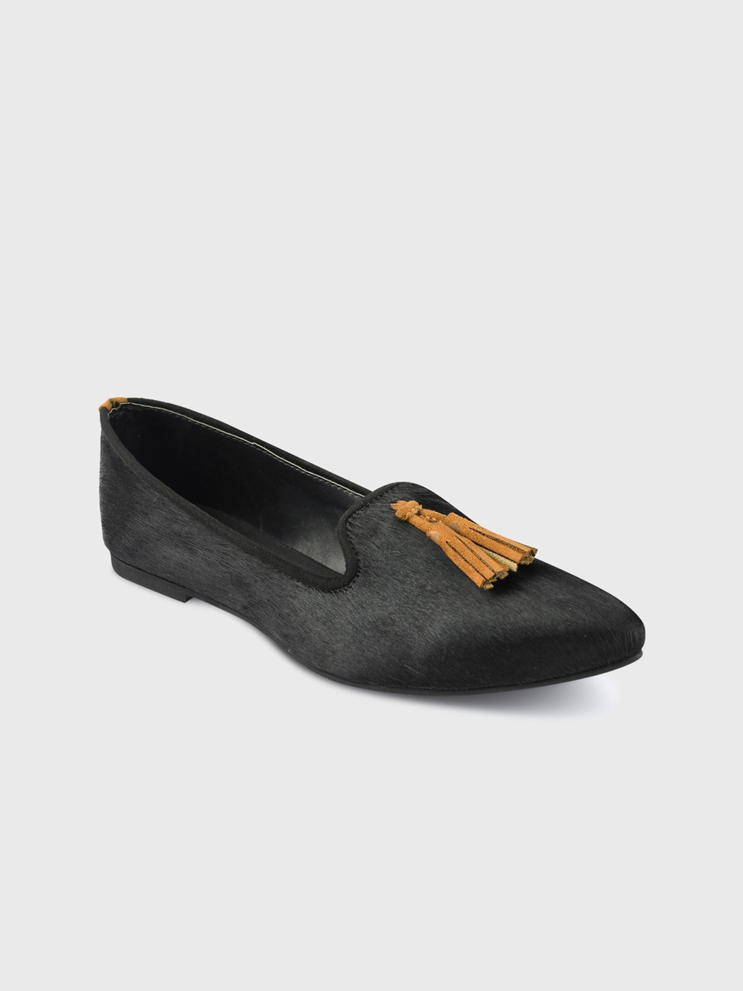 

KALTHEOS Women Black Printed Ballerinas with Tassels Flats