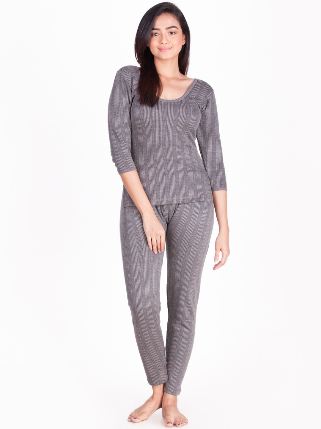 

Dollar Ultra Women Charcoal Grey Self-Striped Thermal Set
