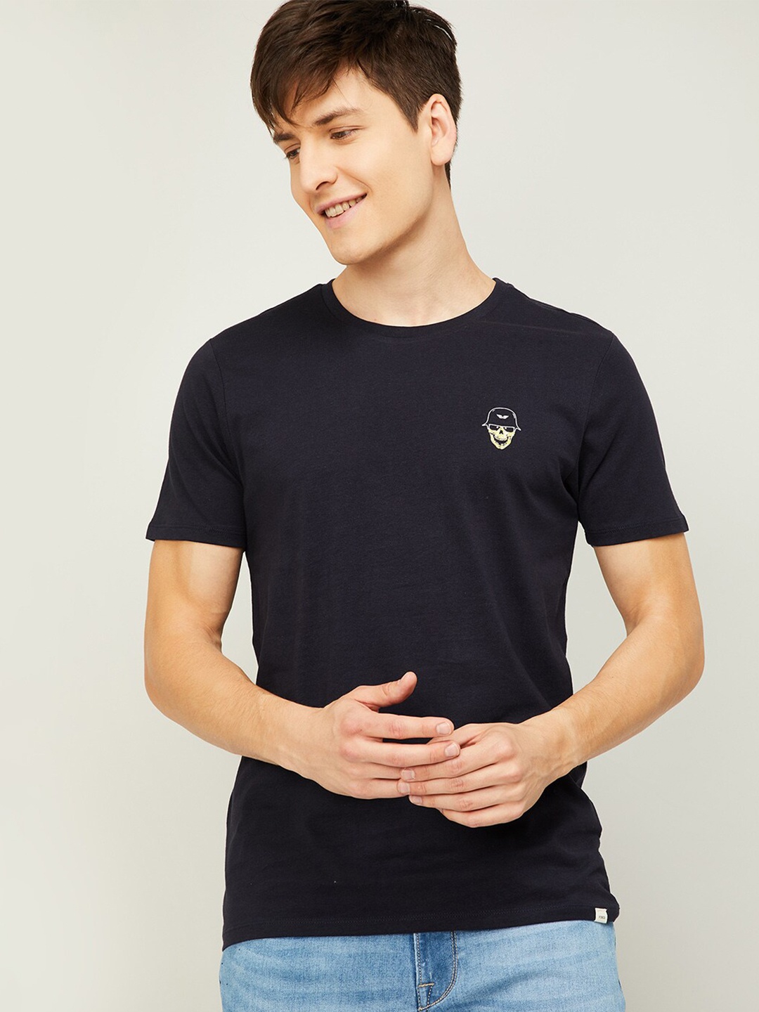 

Forca by Lifestyle Men Navy Blue Applique T-shirt