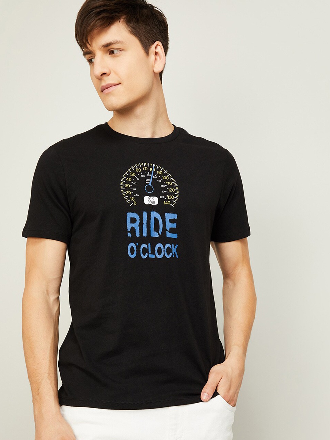 

Forca by Lifestyle Men Black Typography Printed Applique T-shirt