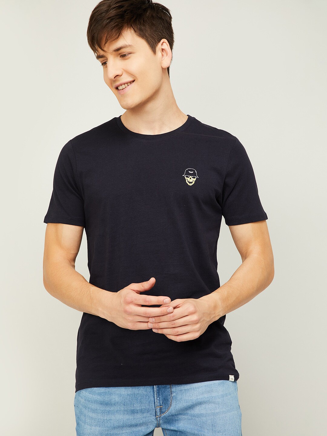 

Forca by Lifestyle Men Navy Blue Applique T-shirt