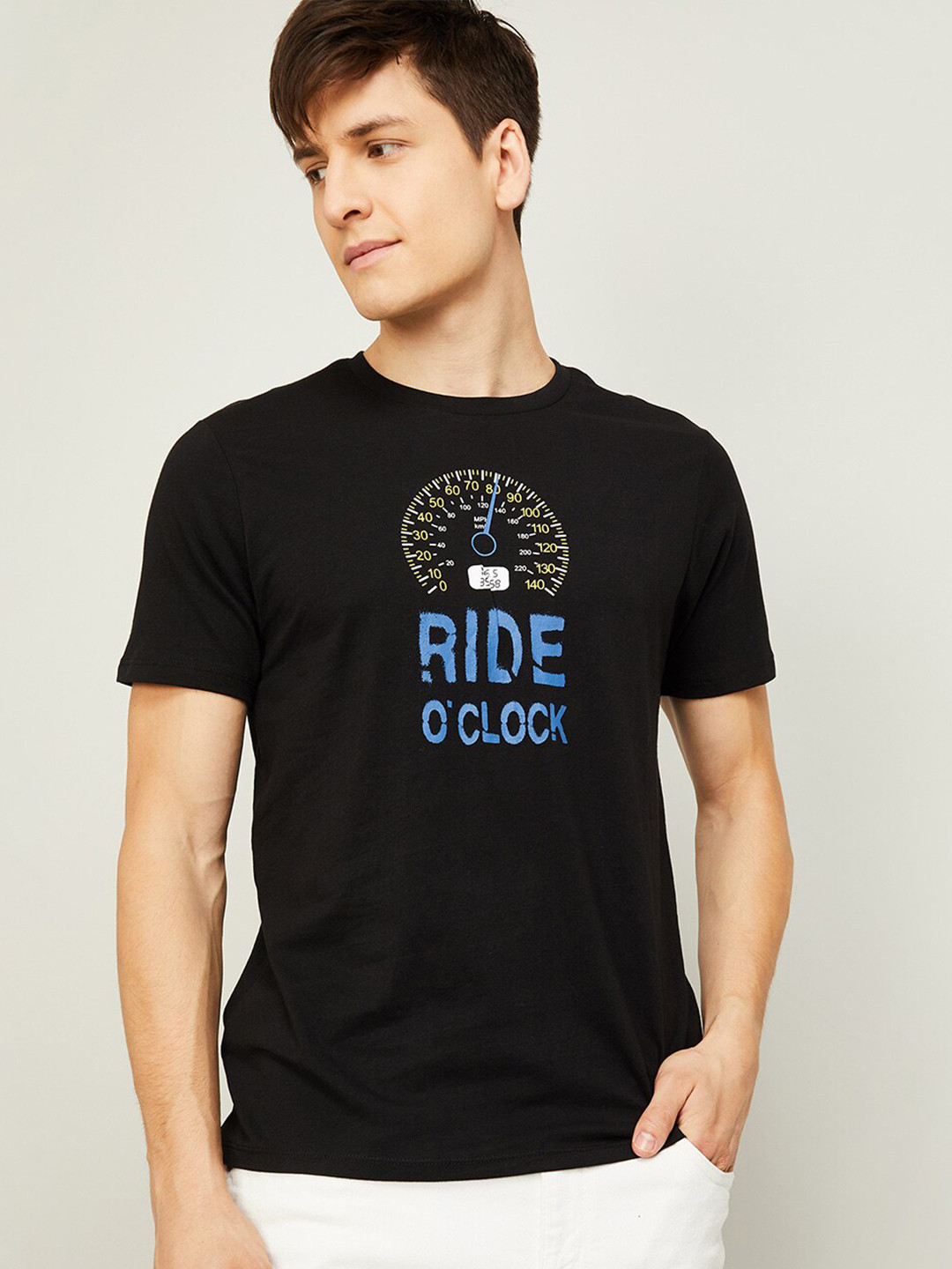 

Forca by Lifestyle Men Black & Blue Typography Printed Cotton T-shirt