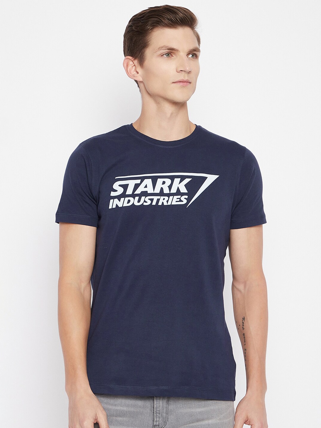 

Marvel by Wear Your Mind Men Navy Blue Typography Printed Pockets T-shirt