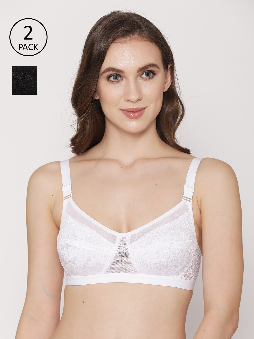

Kalyani Pack of 2 Black & White Floral T-shirt Bra
