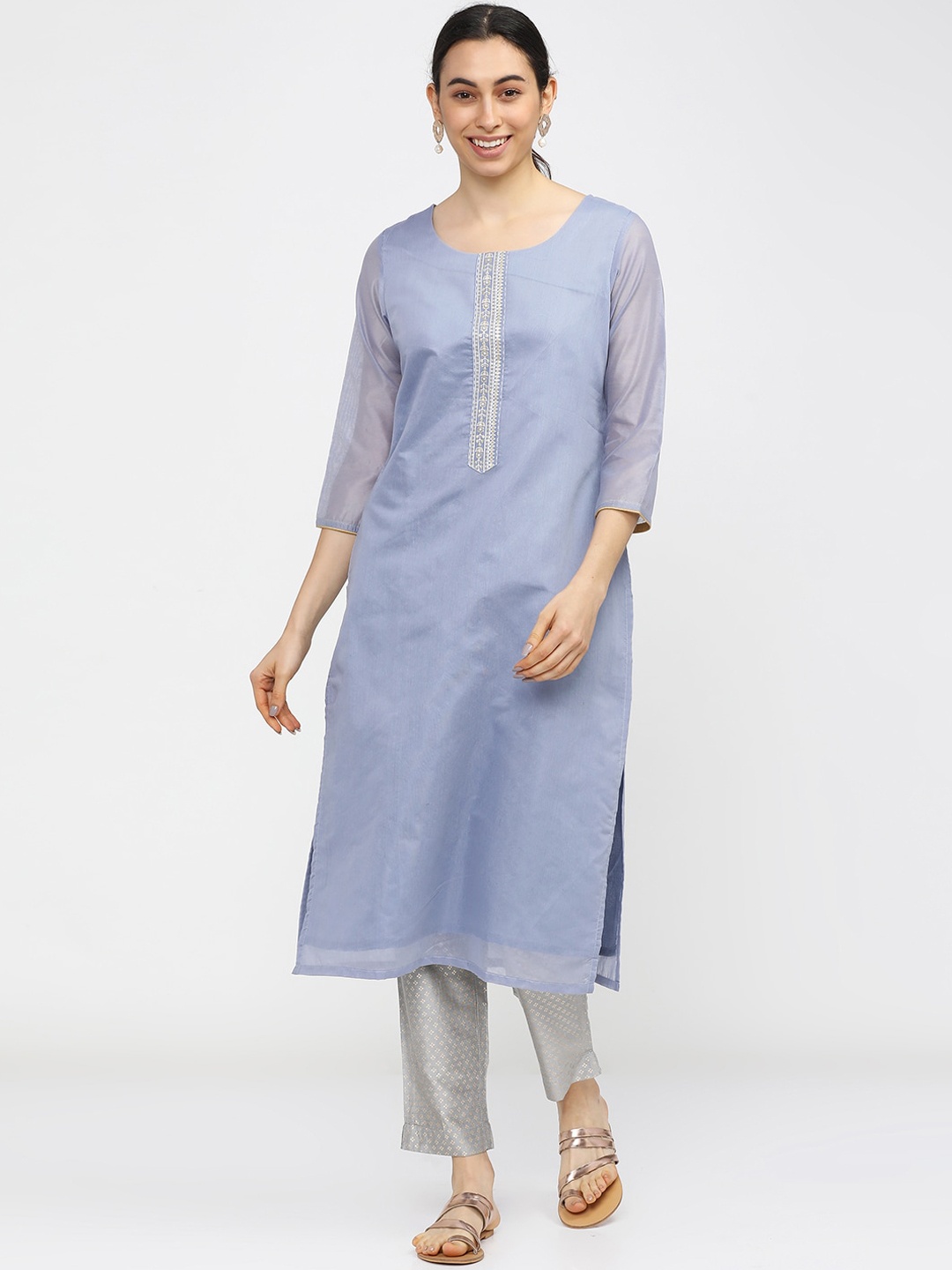 

Vishudh Women Mauve & White Straight Kurta
