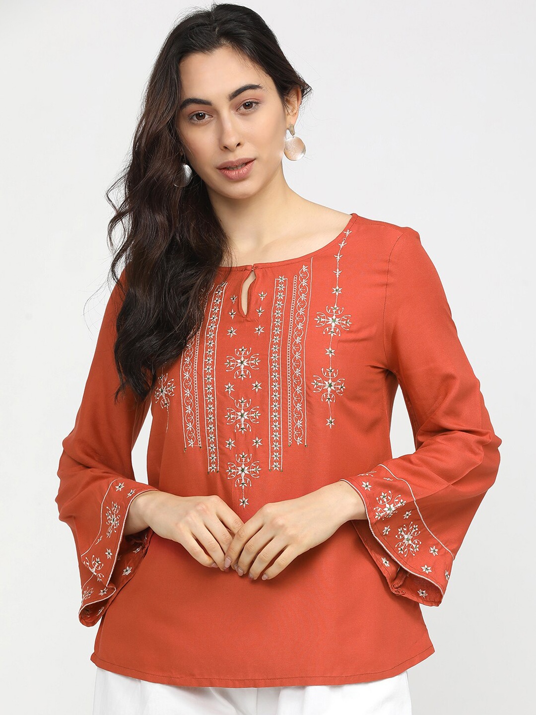 

Vishudh Rust Embellished Regular Top