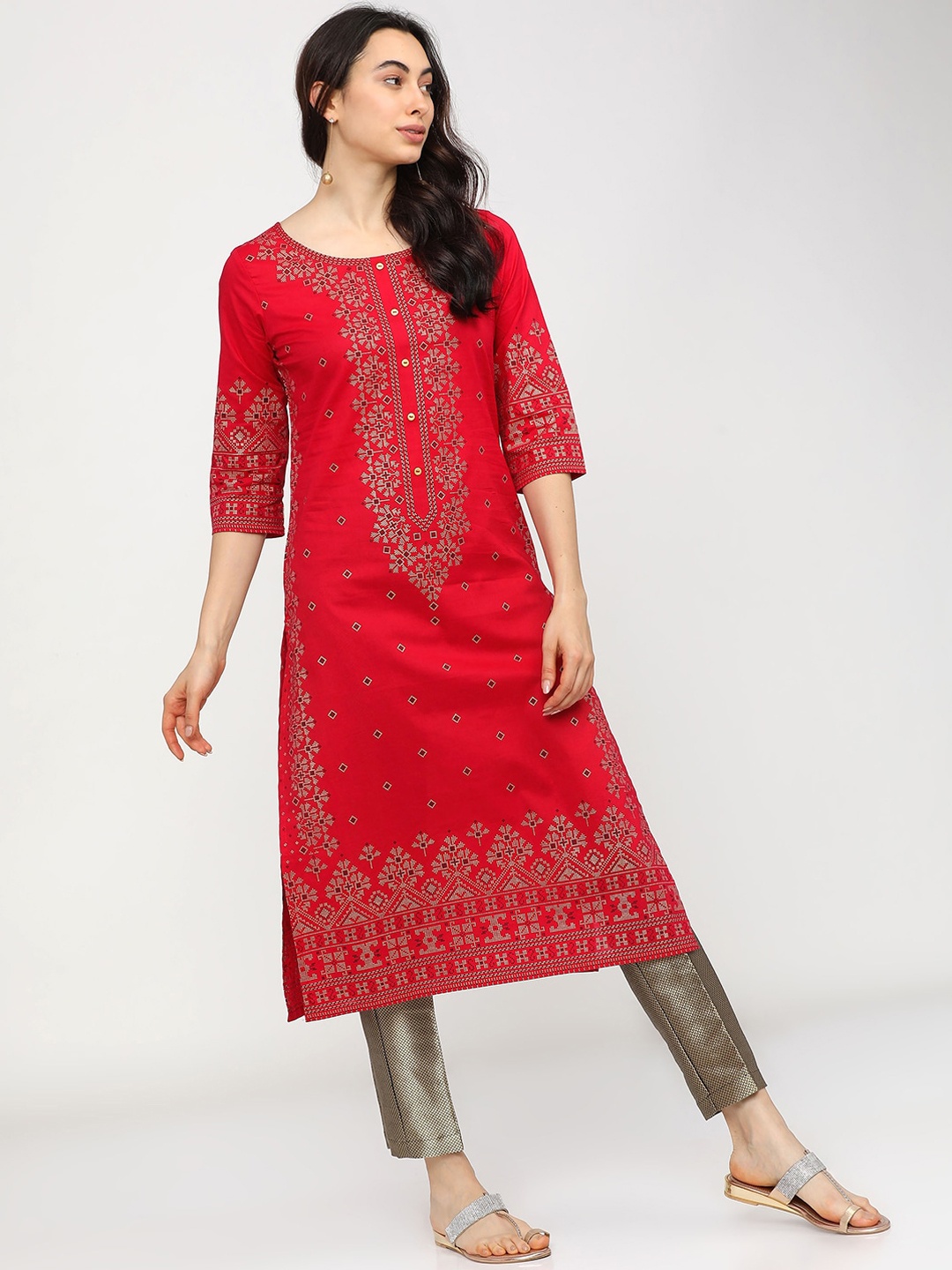 

Vishudh Women Red Ethnic Motifs Printed Kurta