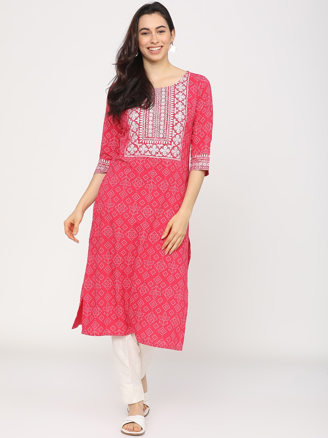 

Vishudh Women Pink Printed Kurta